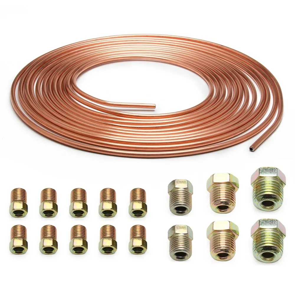 Copper Nickel Brake Line Tubing Kit 3/16 OD 25 Foot Coil Roll All Size Fittings