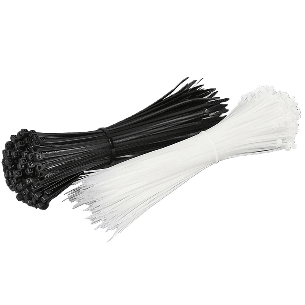 100PCS nylon cable tie, self-locking black plastic winding cable tie, fixed cable tie, various specifications 3X200 5X300