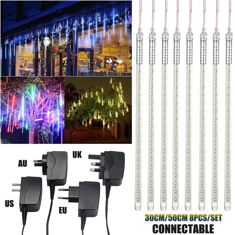 Outdoor Waterproof Solar LED Meteor Shower Rain Lights Holiday String Garden Light 50CM 8Tube Wedding Decoration Christmas light