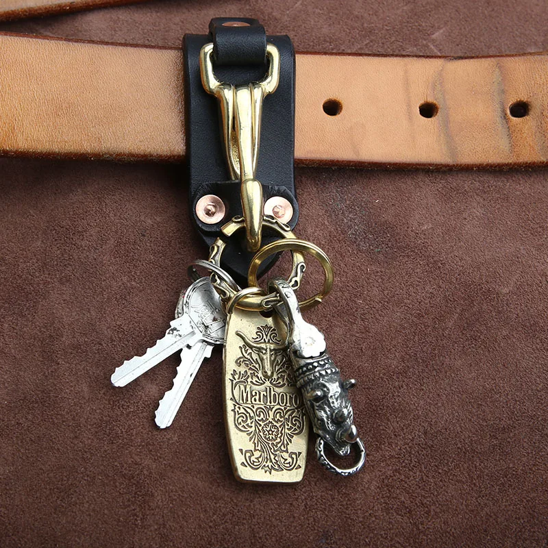 Handmade couro genuíno chaveiro para homens e mulheres, chaveiro do carro, bolso da carteira, suporte da cintura, chaveiros