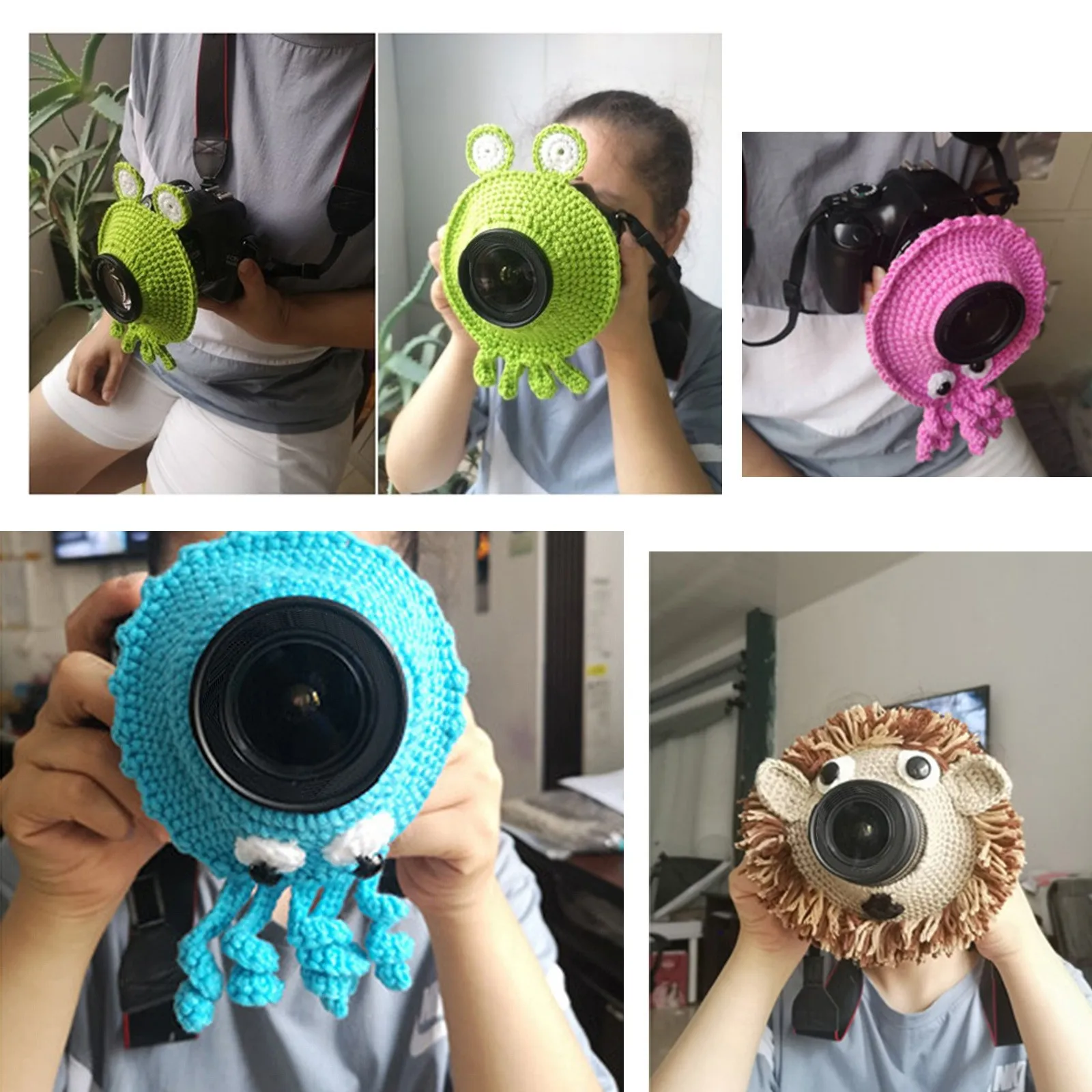 2021 New Creativity Handmade Knitted Camera Lens Decorative Ring Carton Design Baby Photo Prop Adorable Guide Toy Doll