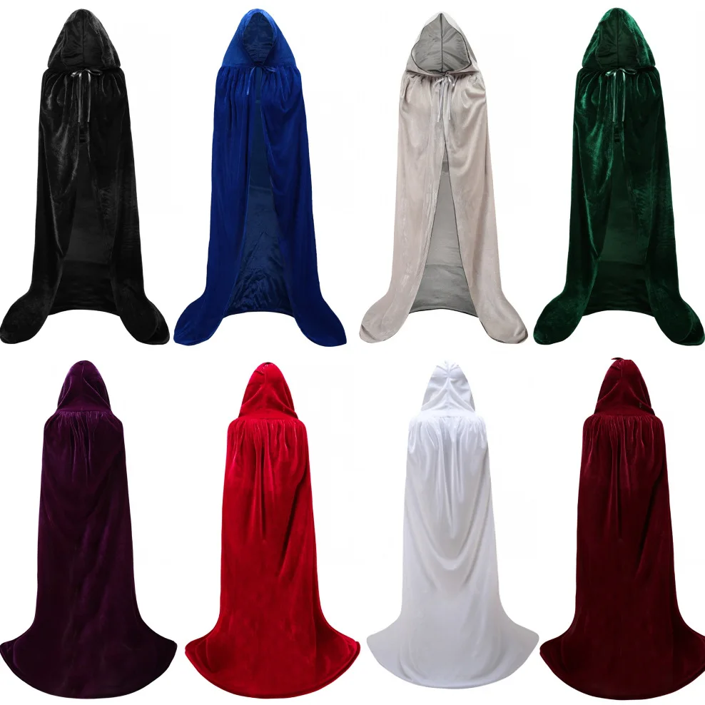 2022 Autumn Drop Shipping Adult Child Fleece Long Witch Black Red Green Hooded Vampire Cape Halloween Party Cloak Costume S-2XL