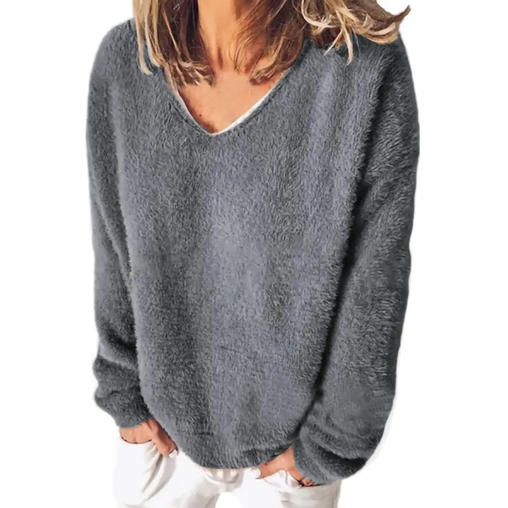 Lady Plush Sweatshirt Pullover Autumn Winter V Neck Loose Women Sweatshirt for Daily Wear