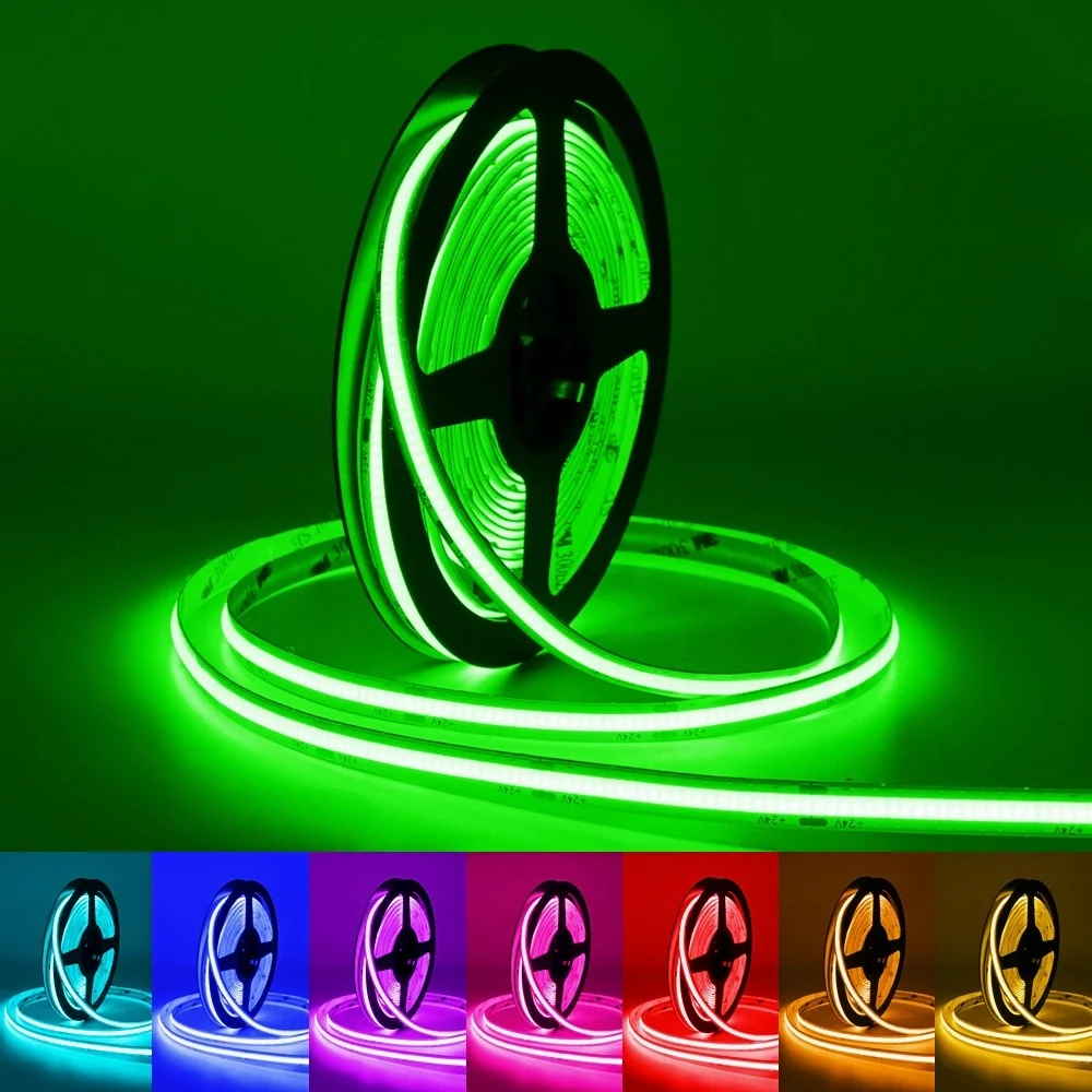 Hoch cri ra 90 dc24v 8mm 120leds/m flexible cob led streifen licht warm natur kühl weiß, rot, grün, blau, goldgelb, rosa – Detail 1