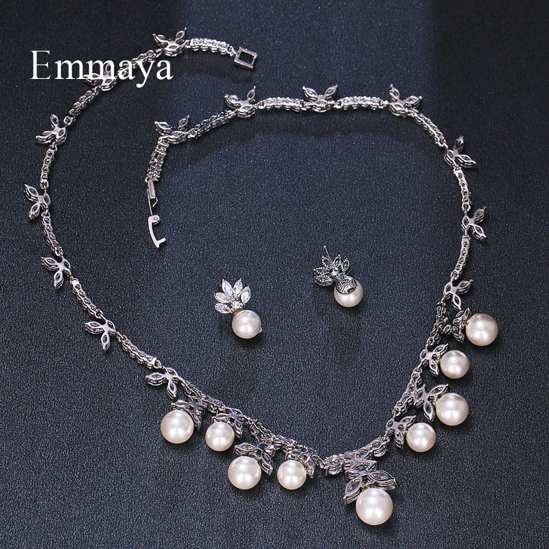 Emmaya Light Luxury Jewelry Set For Women&Girls White Color Earring And Necklace AAA Zirconia And Pearl Noble Dress-up in Party