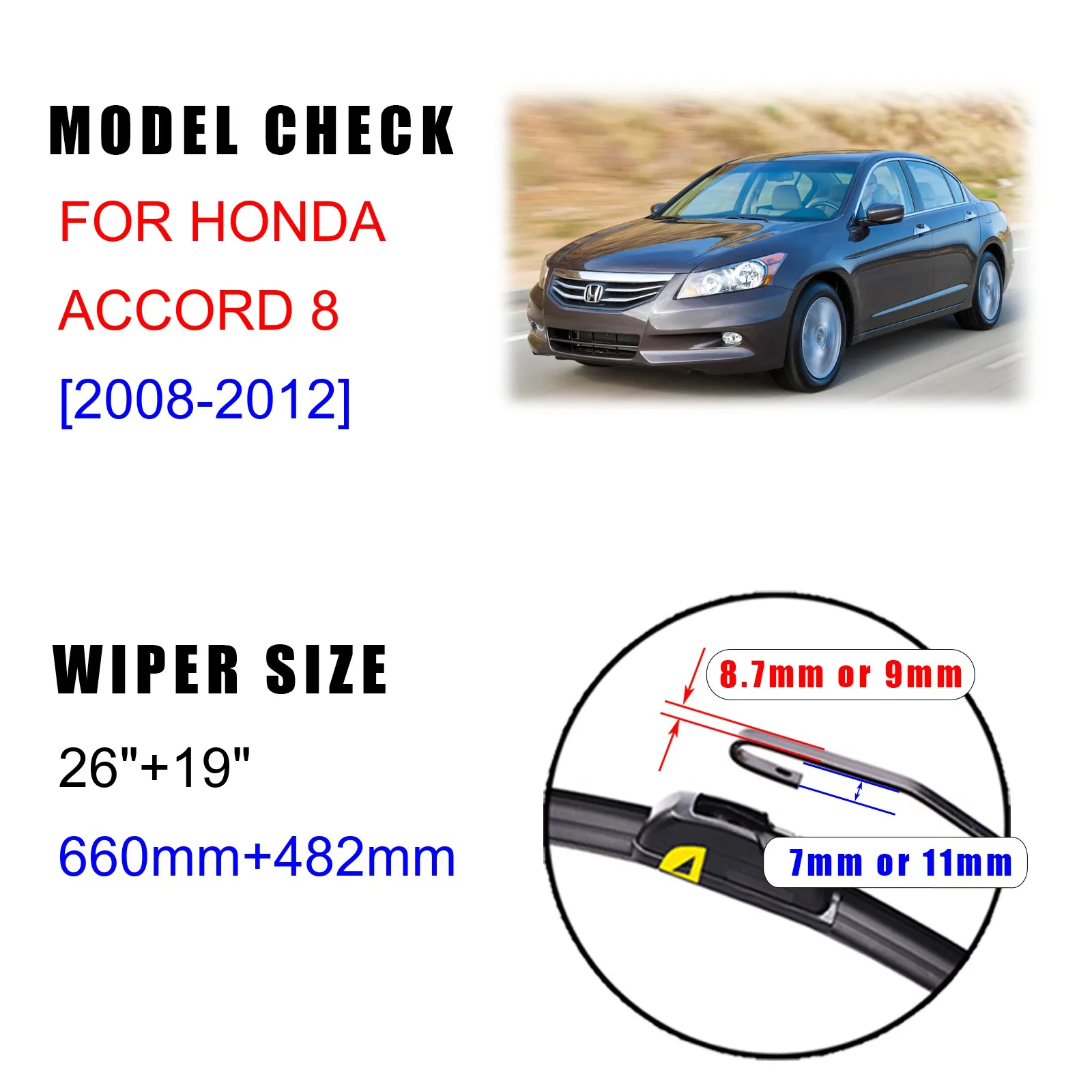 For Honda Accord 2008 2009 2010 2011 2012 Front Wiper Blades Brushes Cutter Accessories U J Hook