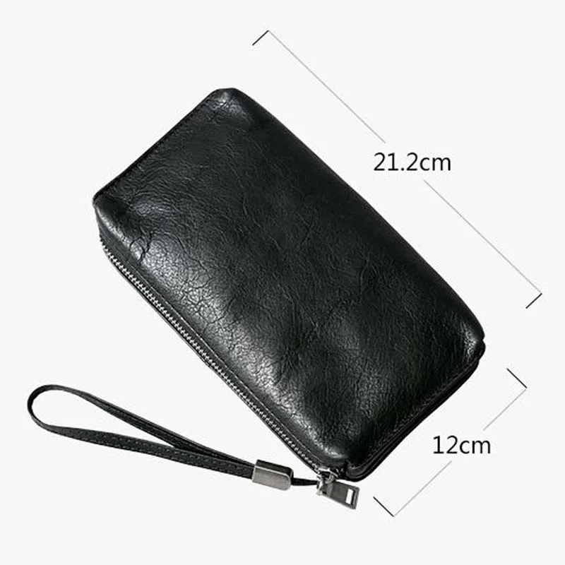 AETOO Leather retro wallet handbag men\'s hand clutch bag cowhide handmade casual retro leather bag zipper long wallet