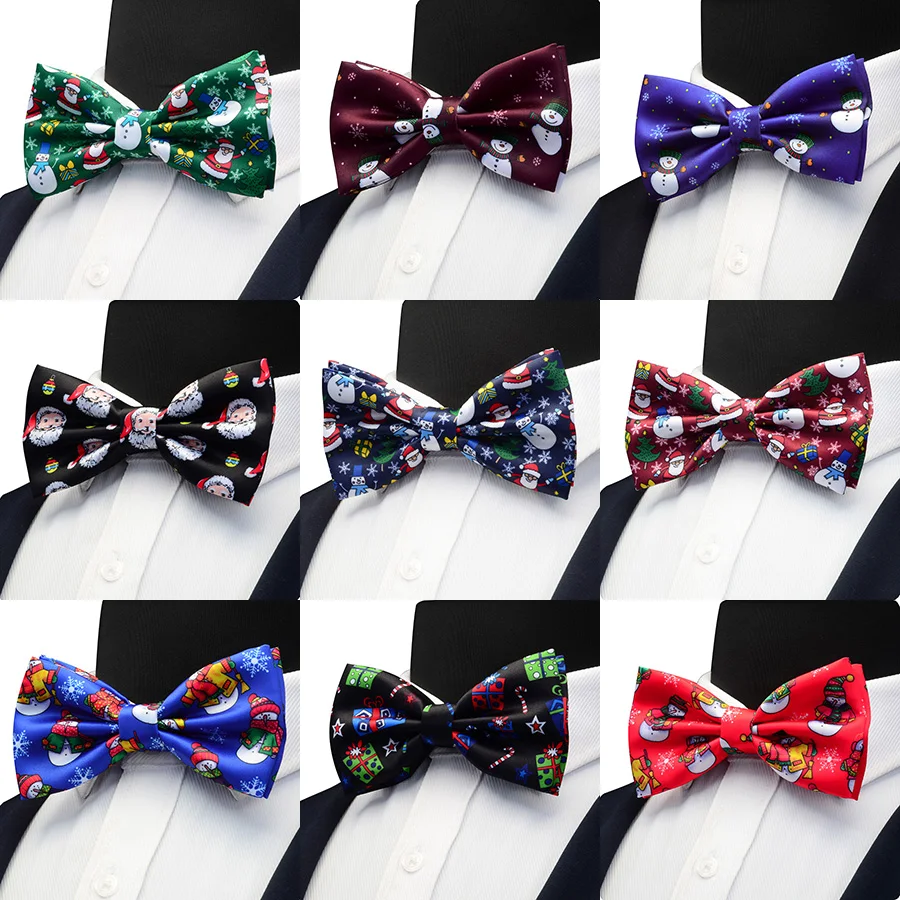 New Christmas Bow Ties for Men Printed Novelty Pre-tied Bowtie Double Fold Fashion Men's Bowtie Red for Christmas Festival Gift