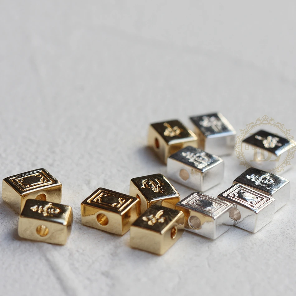 DIY Supply-One Piece Premium Plated Solid Brass Finding Rectangle Spacer Beads - MaJiang 8x6mm (4691C)