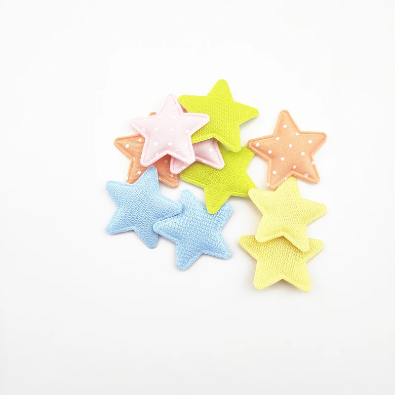 Fabric Padded Star Applique for DIY Headwear, Hair Clips Decor, Baby Hats, Headbands Ornaments, Padded Patches, 3.5cm, 50Pcs