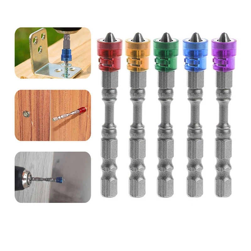5Pcs/set 65mm Magnetic Drill Screwdriver Bits 1/4 Inch Hex Shank S2 Steel Cross Head Electric Screwdriver Kit Power Tools Set AA