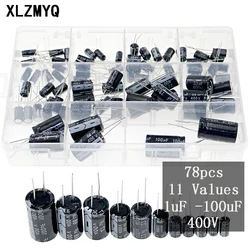 78pcs 1uF -100uF 400V High Voltage Aluminum Electrolytic Capacitor Assortment Kit 2.2uf/3.3uf/4.7uf/10uf/22uf/33uf/47uf/68uf