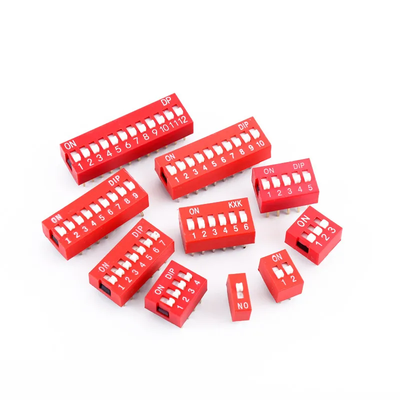 10pcs Slide Type Switch Module 1 2 3 4 5 6 7 8 Pin 2.54mm Position Way DIP Red Pitch Toggle Switch Red Snap Switch