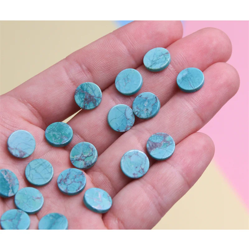 5pcs Dyed Howlite Imitation Turquoise Cabochons Disc Flat Round 8-20mm Natural Stone For Making Jewelry Ring Earings DIY Pendant