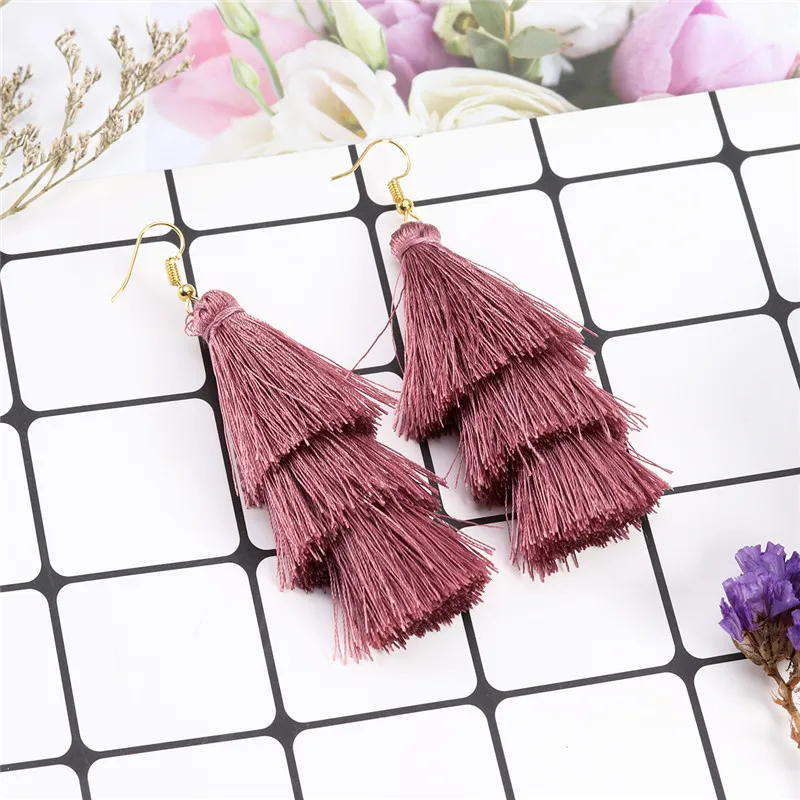 2020 3 Layered Bohemian Fransen Luxus Erklärung Quaste Ohrringe 2020 Boho Mode Schmuck Frauen Lange Tropfen Baumeln Ohrringe – Detail 12