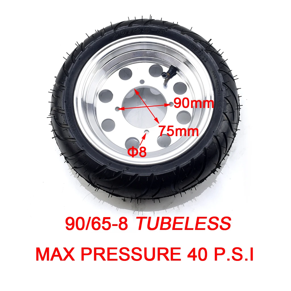 8 inch Tubeless Tyres vacuum & rims wheels 90/65-8 front Tire &130