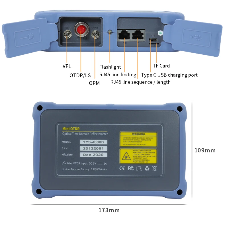 Imagem -03 - Mini Otdr 12 em 1310 1550nm 26 24db Refletômetro de Domínio de Tempo de Fibra Óptica Tela Sensível ao Toque Vfl Ols Opm Mapa de Eventos Testador Ethernet