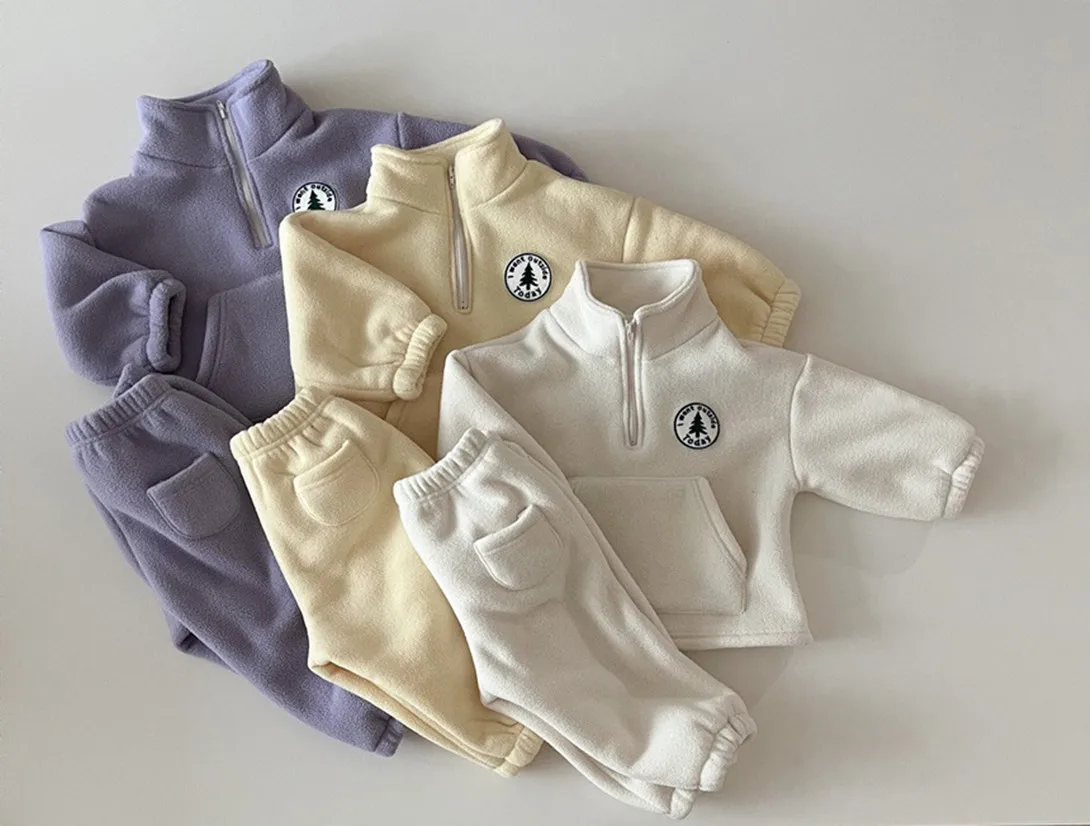 

2021 Fashion Winter Korean Baby Clothes Set 2pcs Thickening Fleece Tracksuit Toddler Boys Loungewear Infant Girls Outfit