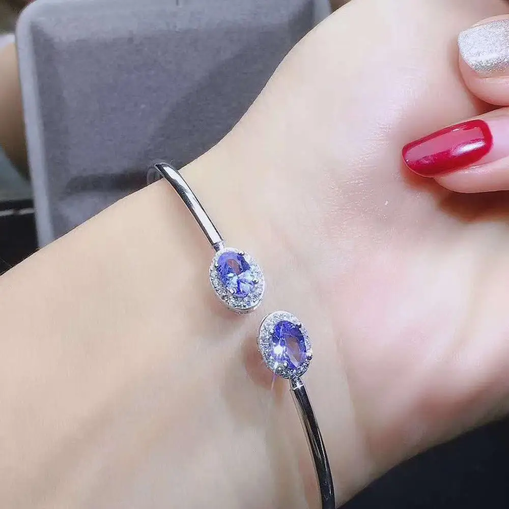 

Tanzanite bangle Free shipping Natural real TanzaniteBracelet For men or women 925 sterling silver bangle