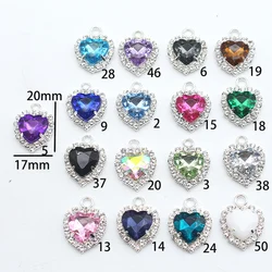Wholesale 10pcs 17*20mm Silver Heart Crystal Rhinestone Pendant Decorative Earrings Necklace DIY Handmade Accessories