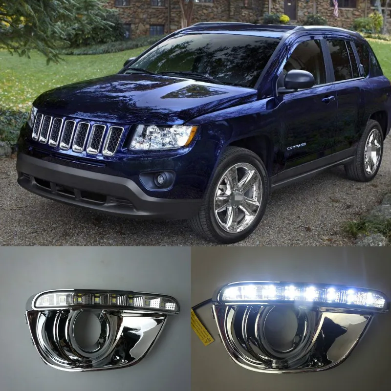 2PCS Daytime running light For Jeep Compass 2013 2014 dynamic yellow turn Signal Light style Relay 12V LED car DRL fog lamp