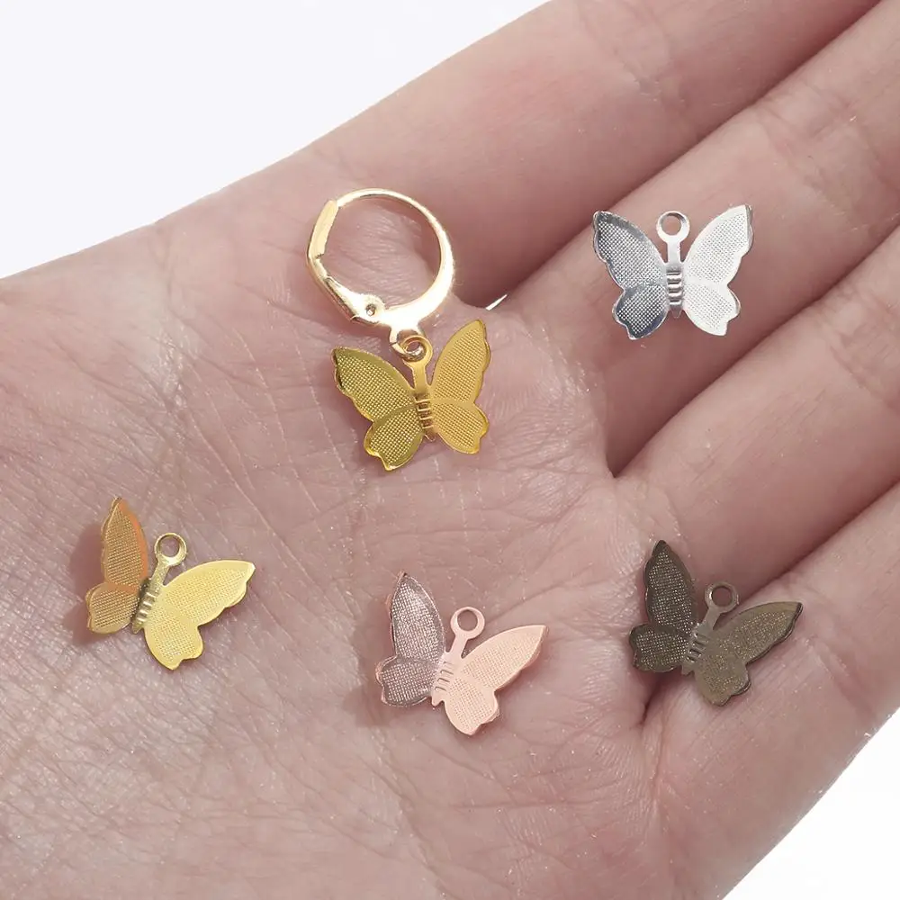 50pcs 11x13mm Butterfly Charms Copper Accessories Parts Connectors Pendants for DIY Earrings Bracelet Necklace Jewelry Making