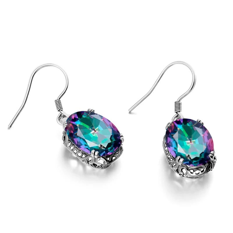100% 925 Sterling Silber Ohrringe mit Regenbogen-Mystic-Topas, Hängeohrringe für Damen, Schmuckohrringe mit CZ-Steinen für Frauen – Detail 3