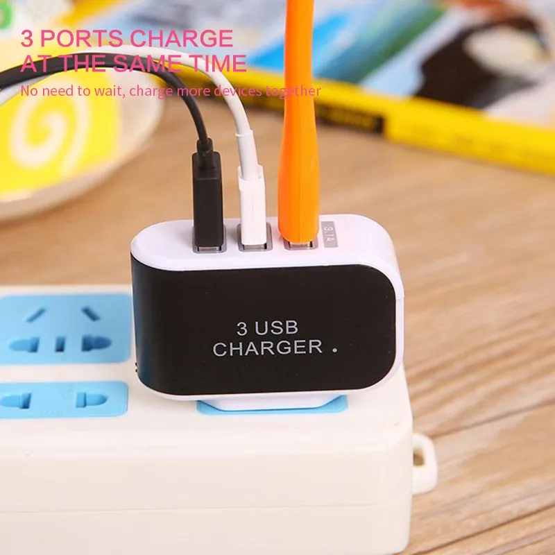 Usb Adapter 220V Eu Plug Power Adapter 5V 3A 3USB Port Telefoon Oplader Stroombron Reizen Muur Plug