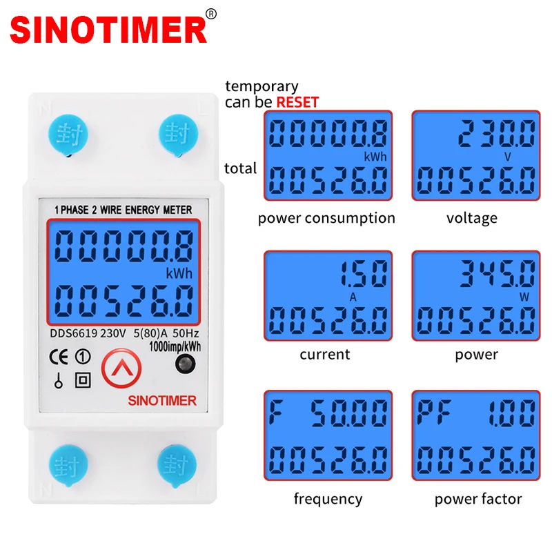 Din-Schiene, digitaler einphasiger Reset-Zero-Energiezähler, kWh, Spannung, Strom, Stromverbrauch, Wattmeter, Strom, 220 V AC