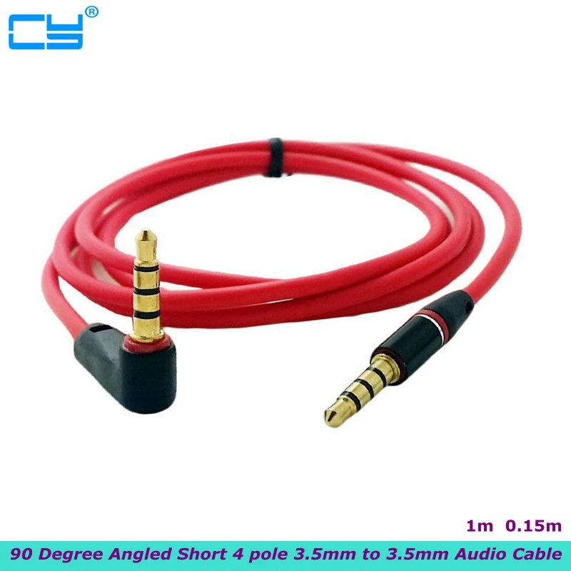 90 Degree Angled Short 4 Pole 3.5mm to 3.5mm Audio Cable Plug Jack 3.5 Male to Male Car Sound Wire Headphone for Phones 15/100cm