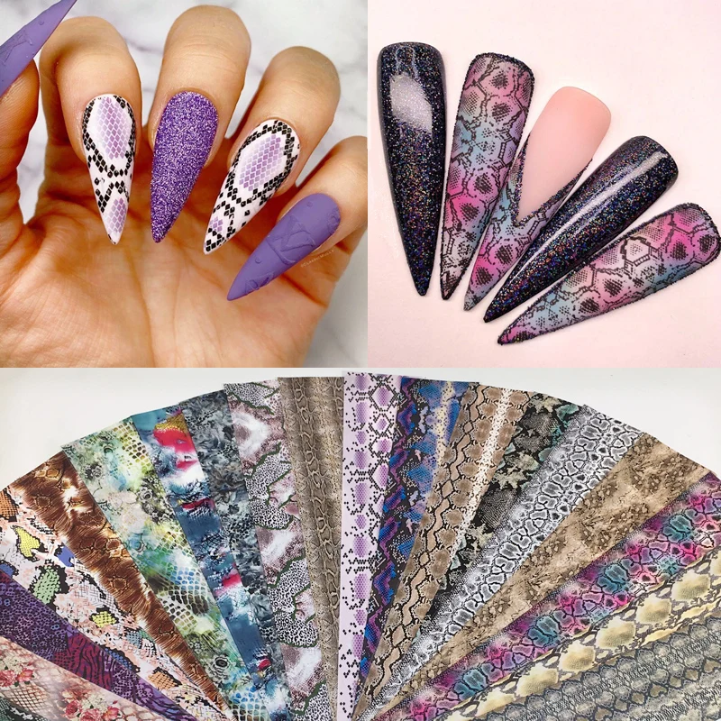 20 Sheets Snakeskin Nail Foils for Nails Transfer Paper Sticker Sexy Sliders Adhesive Paper Wraps Snake Nail Art Decorations