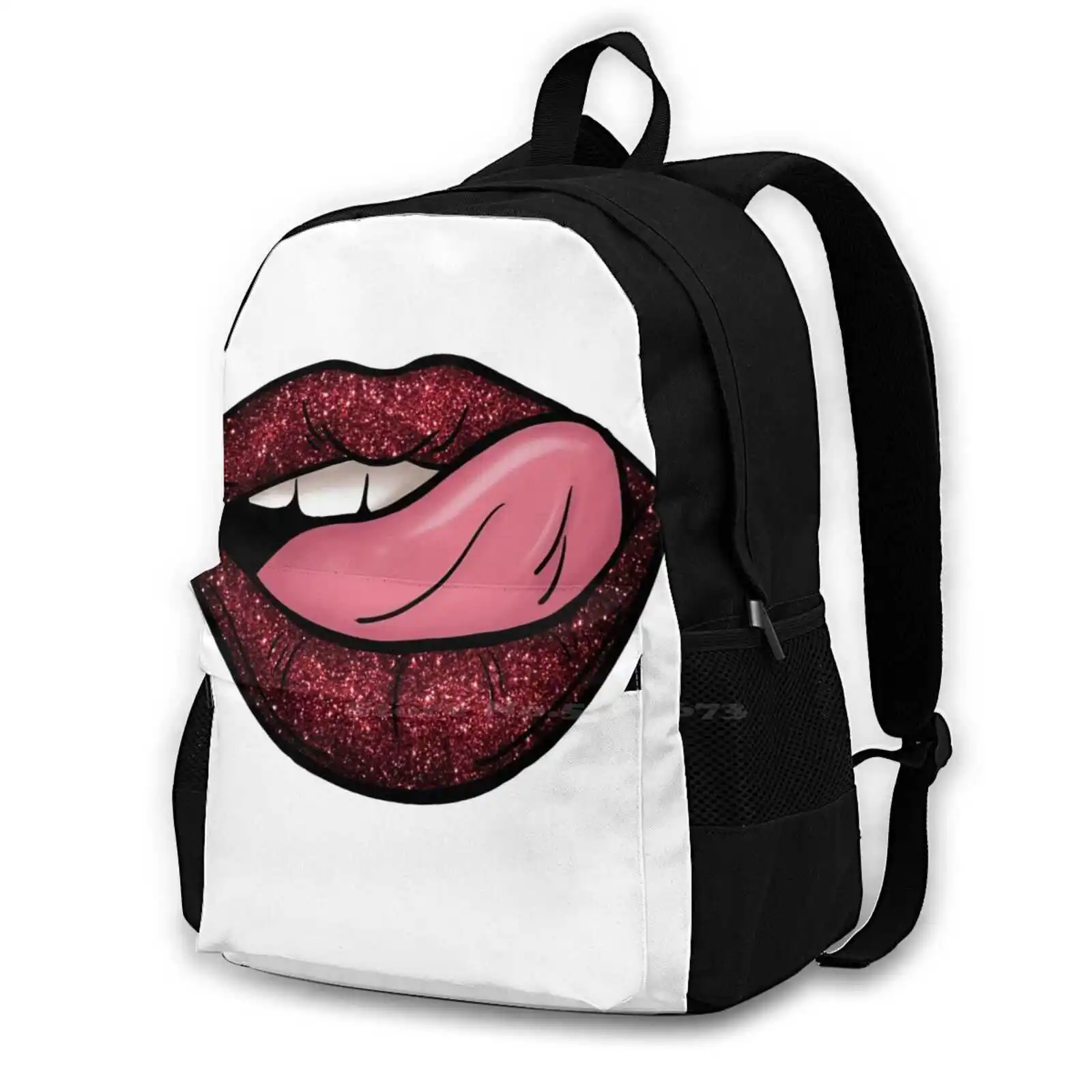 Glitter Lips Backpacks For School Teenagers Girls Travel Bags Glitter Lips Mouth Sexy Red Makeup Sparkle Beauty Lipstick