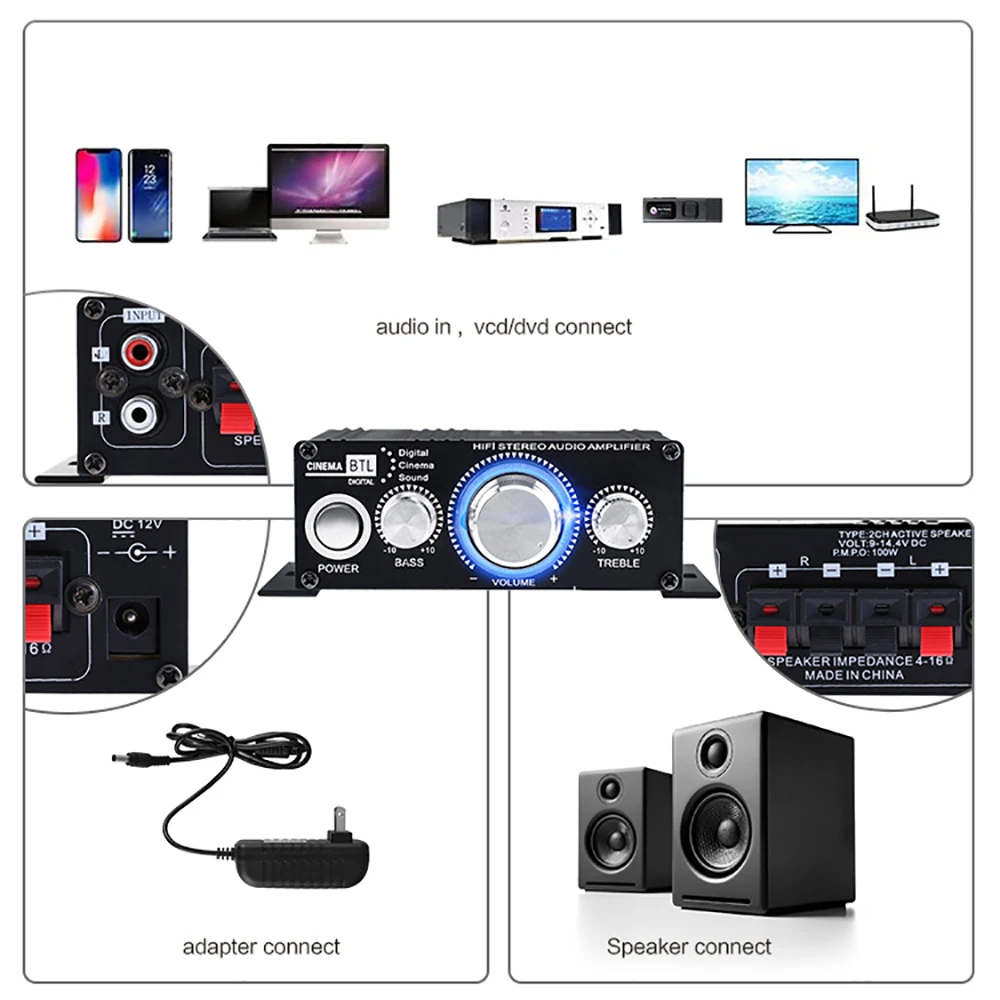 Amplificadores de potência doméstica KINTER MA-170 Amplificador de som surround RCA de 2 canais Mini amplificador digital HIFI estéreo MA170