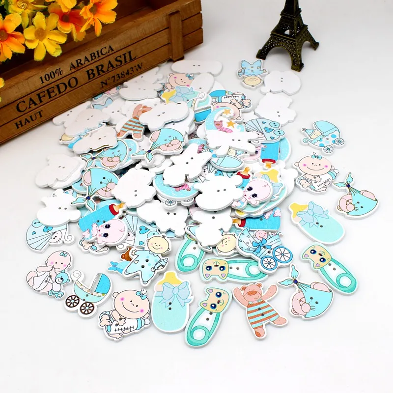 40pcs Mix baby Decorative Buttons Sewing Scrapbooking Wooden Buttons for Crafts Scrapbooking Accessories