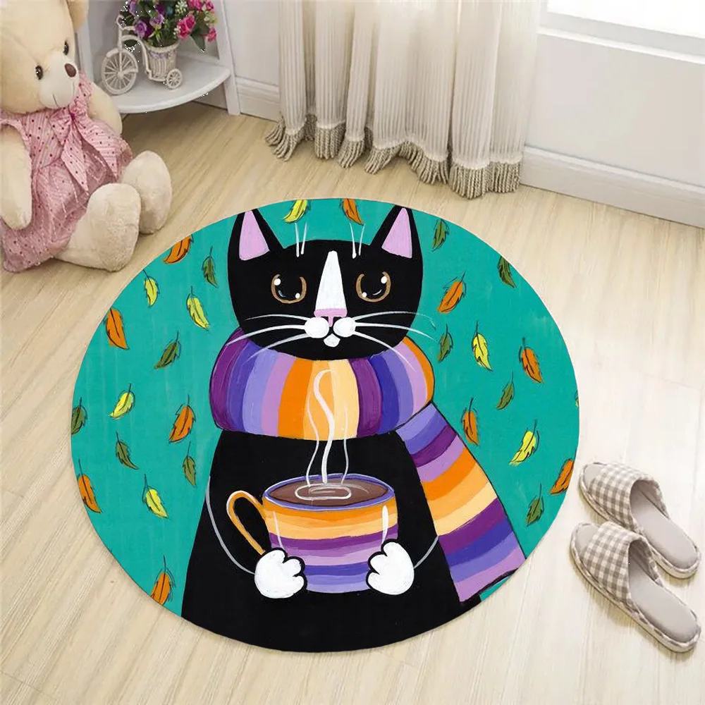 

Circle cat anime pattern Plush Vintage Cassette Tape Indoor Doormat Non Slip Door Floor Mats Carpet Rugs Decor Porch Doormat