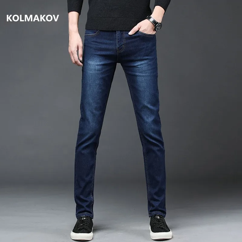 2024มาใหม่ล่าสุด celana JEANS DENIM ผู้ชายขาตรงเอวสูงผ้ายืดหยุ่นสูงกางเกงยีนส์แฟชั่นสำหรับ celana Slim