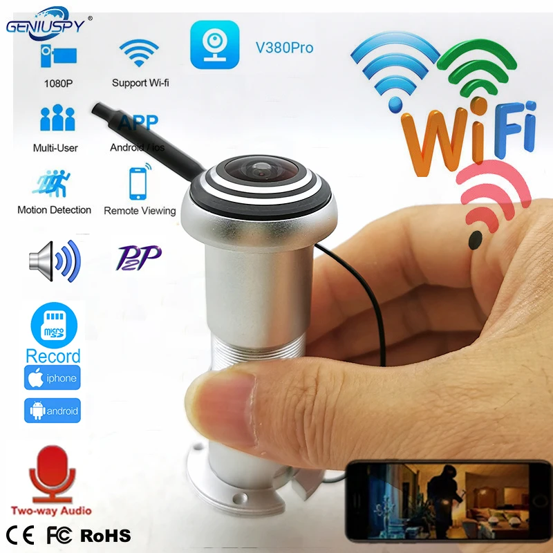 V380 PRO WIFI 1080P HD Door Eye Hole Peephole Camera Household Anti-theft Monitoring Alarm Concealed Wireless Security Camera