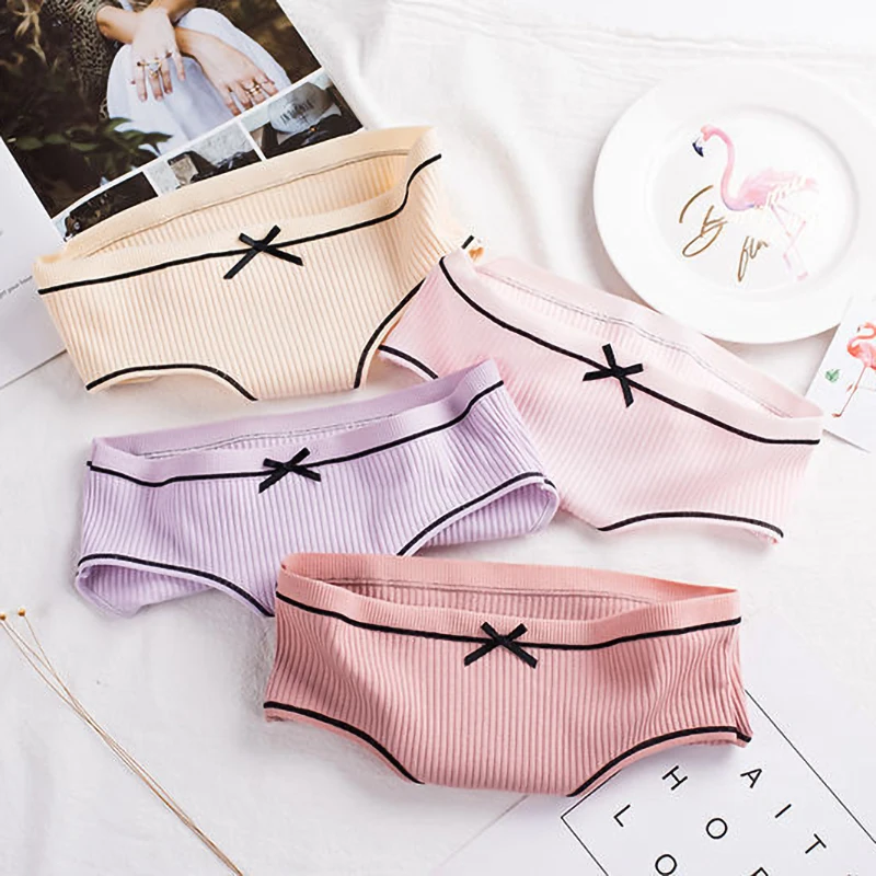 Women\'s Cotton Panties For Women 4Pcs Young Girl Panties Lovely Women Panties Ladies Threaded Breathable Women\'s Panties 2020