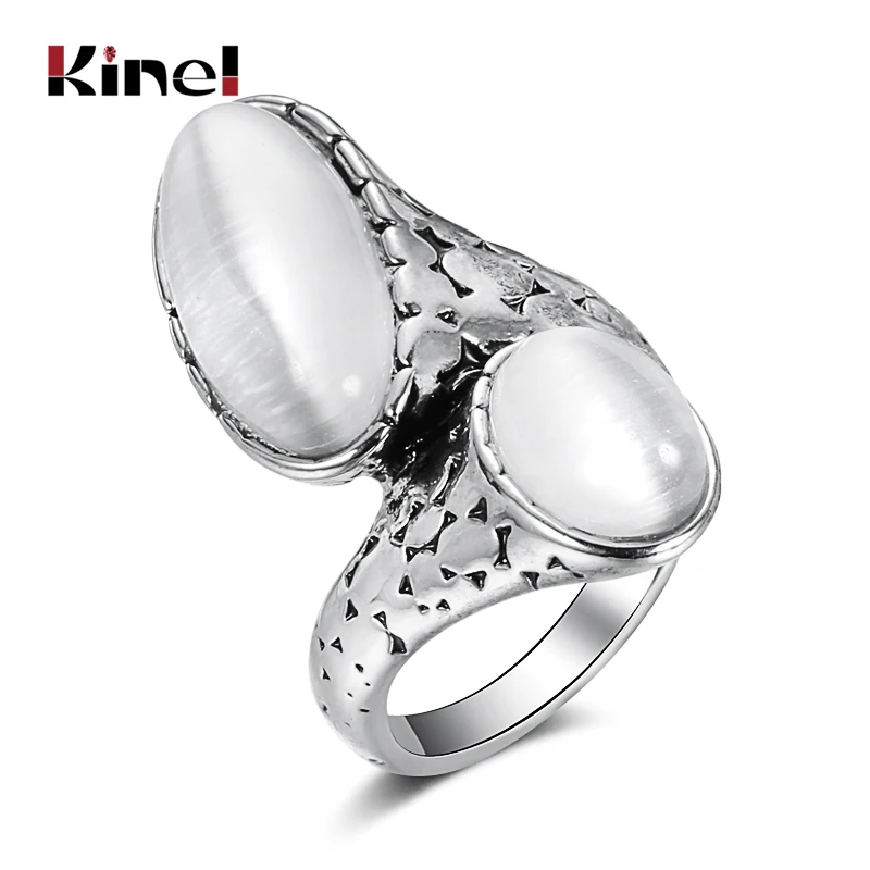 Kinel 2020 New Bohemian White Opal Ring Silver Color Big Oval Opal Cross Rings For Women Vintage Jewelry Drop Shipping