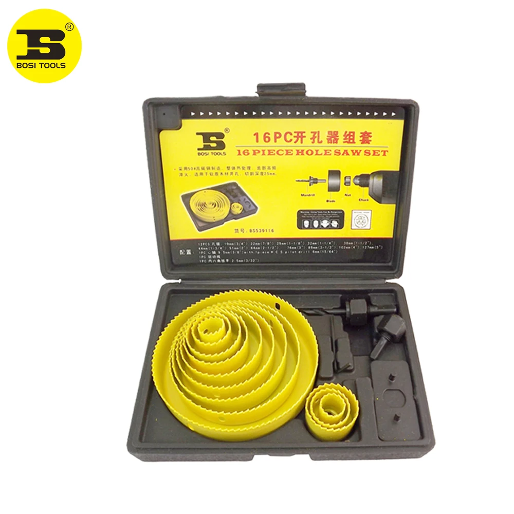 

BOSI 16pc Hole Saw Bit Kit Set Holesaw Wood 3/4" To 5"
