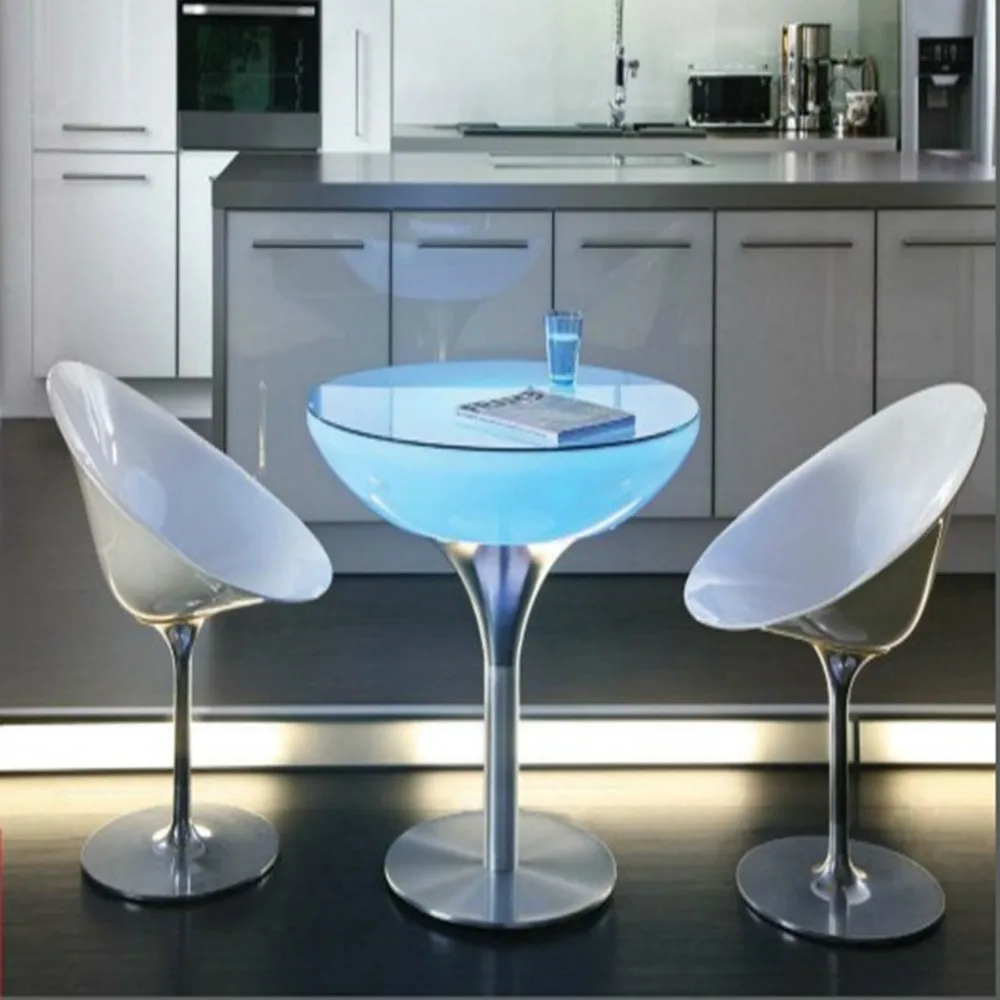 Stainless Steel Led Lighting Furniture Tempered Glass Bar Furniture Bar Table Led Buffet Table