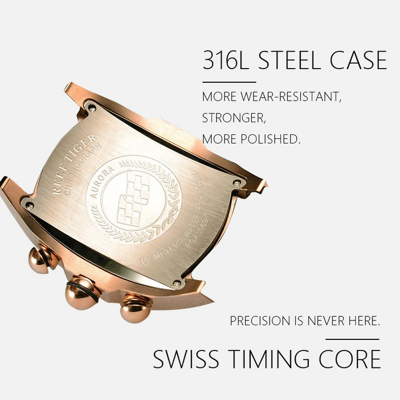 Reef Tiger orologio cronografo sportivo da uomo, orologi da polso da uomo moda uomo orologio da polso al quarzo impermeabile orologio di lusso relogio luminoso