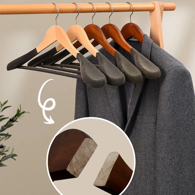 Non-Slip Flocking Wooden Suit Coat Hangers Closet Organizer Flocking Wide Shoulder Luxury Velvet Clothes Hanger