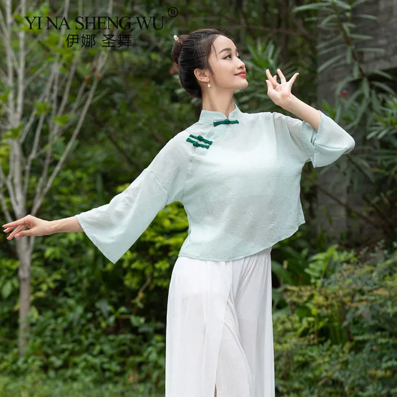 Chinese Style Classical Dance Practice Clothes Loose Long Sleeve Tops Ancient Costumes Hanfu Classical Dance Performance Clothes