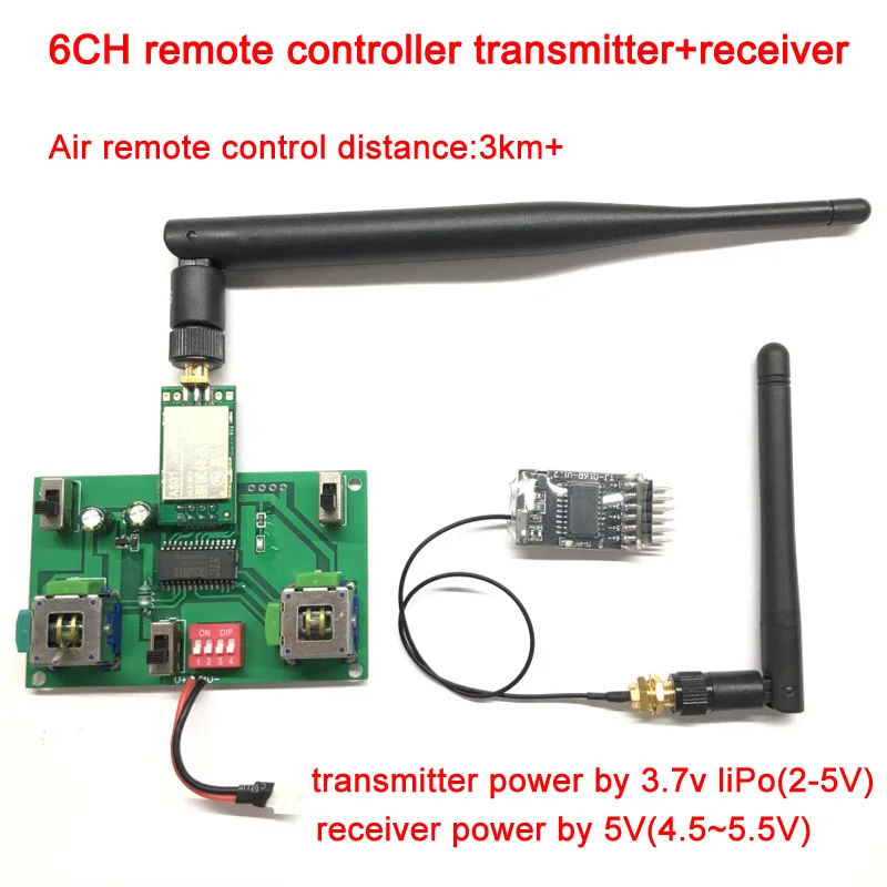 1Set 2.4G 6CH RC Airplane Remote Controller Kit DC 2~5V Transmitter 4.5~5.5V Receiver Controlling Distance 3KM+ for DIY Car