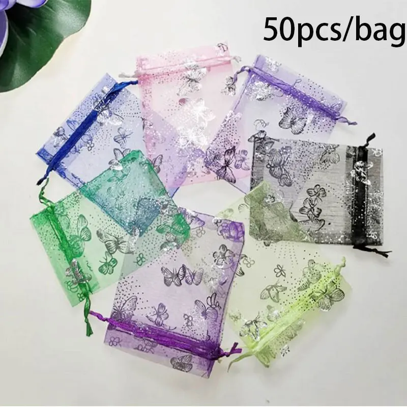 50pcs Jewelry Packaging Bag 7*9 9*12cm Organza Bags Gift Storage Wedding Party Drawstring Pouches Birthday Christmas Gift Bags