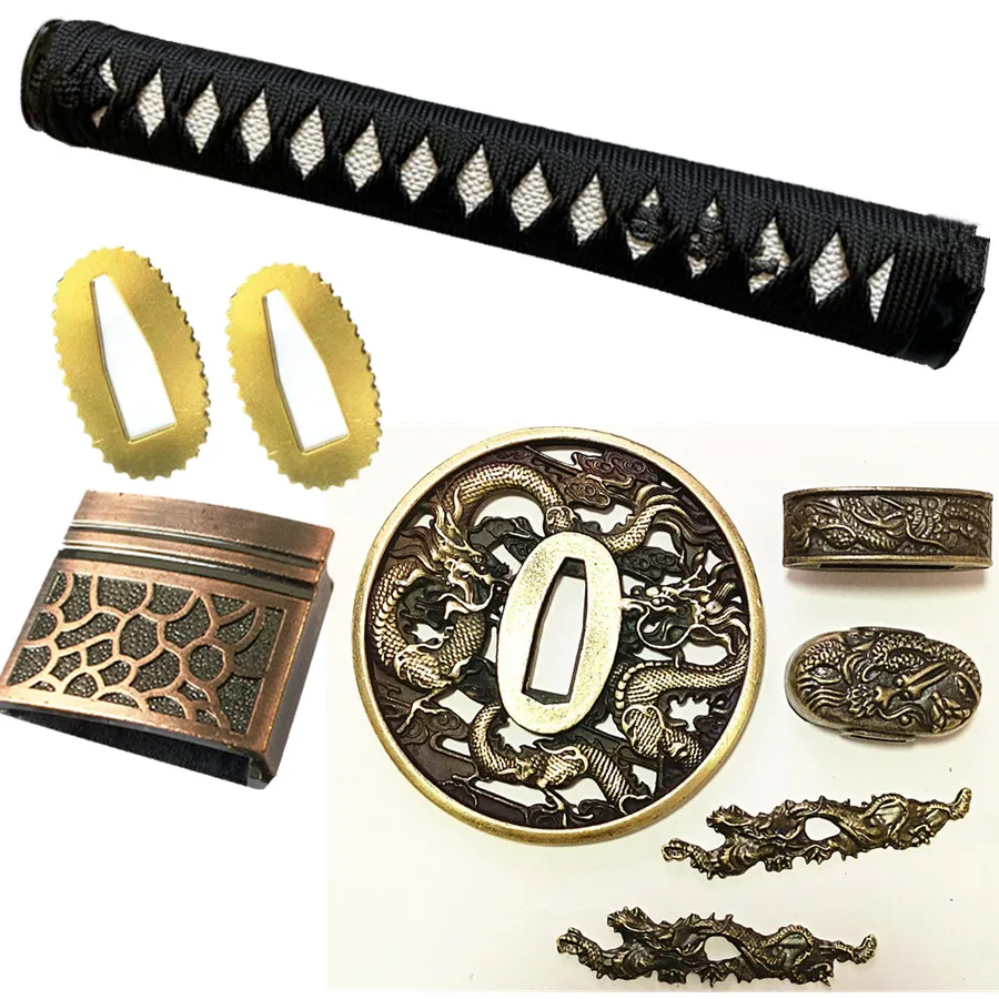 Japanese Samurai Sword Katana/Wakizashi/Tanto Guard Accessory Set Kirsite Dragon Tsuba+Menuki+Fuchi+Kashira+Handle+Habaki+Seppa