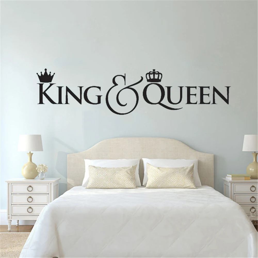 Headboard DIY Vinyl Wall Decals King and Queen Crown Wall Decor Sticker Home Decoration Bedroom Art Decal Gift for Couple