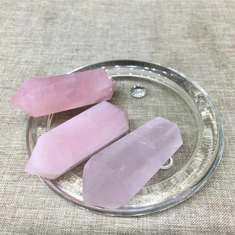 

Rose Quartz Crystal Double Wand Point Natural Stones Healing Reiki Gemstones Decoration