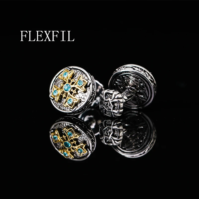 FLEXFIL Luxury shirt cufflinks for men\'s Brand cuff buttons cuff links gemelos High Quality round wedding abotoaduras Jewelry